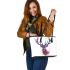 Stag head portrait watercolor splashes leather totee bag