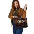 Steampunk panda with top hat and monocle holding leather tote bag