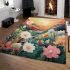 Tranquil garden at sunset area rugs carpet