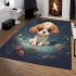 Tranquil night dog in the forest area rugs carpet