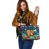Two cute cartoon owls in love leather tote bag