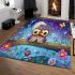 Two cute cartoon owls sitting on a log in love area rugs carpet