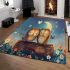 Two cute cartoon owls sitting on a log in love area rugs carpet