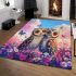 Two cute owls in love colorful butterflies flying area rugs carpet