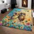 Two cute owls sitting on flowers area rugs carpet