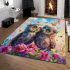 Two cute owls sitting on flowers area rugs carpet