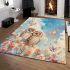 Two cute owls sitting on flowers with colorful butterflies area rugs carpet