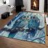 Two cute owls with feathers in shades of blue area rugs carpet