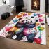 Two cute pandas hugging surrounded colorful hearts area rugs carpet