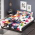 Two cute pandas hugging surrounded colorful hearts bedding set