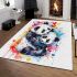 Two cute pandas hugging surrounded colorful hearts area rugs carpet