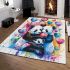 Two cute pandas hugging surrounded colorful hearts area rugs carpet