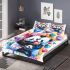 Two cute pandas hugging surrounded colorful hearts bedding set