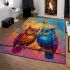 Two owls in love looking at each other with an owl family area rugs carpet