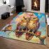 Two owls in love looking at each other with an owl family area rugs carpet