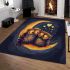 Two owls in love sitting on the crescent moon area rugs carpet