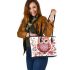 Valentine pink cute owl with flowers leather tote bag