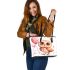 Valentine's day cute baby gold owl with hearts clipart leather tote bag