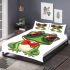 Vector cartoon of green frog wearing sunglasses and red bow tie bedding set