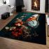 Vibrant butterfly and red-white flower in flight area rugs carpet