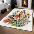 Vibrant butterfly resting on bouquet of flowers area rugs carpet