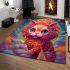 Vibrant cat on colorful clouds area rugs carpet