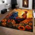 Vibrant rooster among sunflowers area rugs carpet