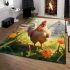 Vibrant rooster in a serene flower field area rugs carpet