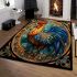 Vibrant rooster in ornate circular frame area rugs carpet