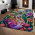Vibrantly colored psychedelic frog sitting on top of an egg area rugs carpet