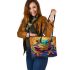 Vividly colored psychedelic cute frog leaather tote bag