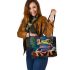 Vividly colored psychedelic cute frog leaather tote bag