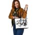 Watercolor black and white horses leather tote bag