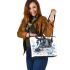 Watercolor black horse head with white rose leather tote bag