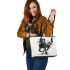 Watercolor black horse leather tote bag