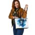 Watercolor blue horse leather tote bag