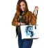 Watercolor blue horse leather tote bag