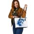 Watercolor blue horse leather tote bag