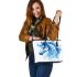 Watercolor blue horse leather tote bag