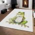 Watercolor cute and happy green frog sitting with coffee mug area rugs carpet