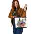 Watercolor cute cartoon red eyed tree frog leaather tote bag