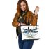 Watercolor dark blue dragonfly with gold leather tote bag