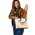 Watercolor deer light beige background with fall colors leather totee bag