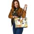 Watercolor deer with yellow roses leather totee bag