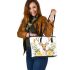 Watercolor deer with yellow roses leather totee bag