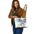 Watercolor dragonfly among flowers leather tote bag