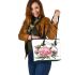 Watercolor dragonfly perched on pink peonies leather tote bag