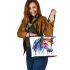 Watercolor horse in rainbow colors leather tote bag