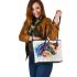 Watercolor horse in rainbow colors leather tote bag