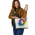 Watercolor horse in rainbow colors leather tote bag